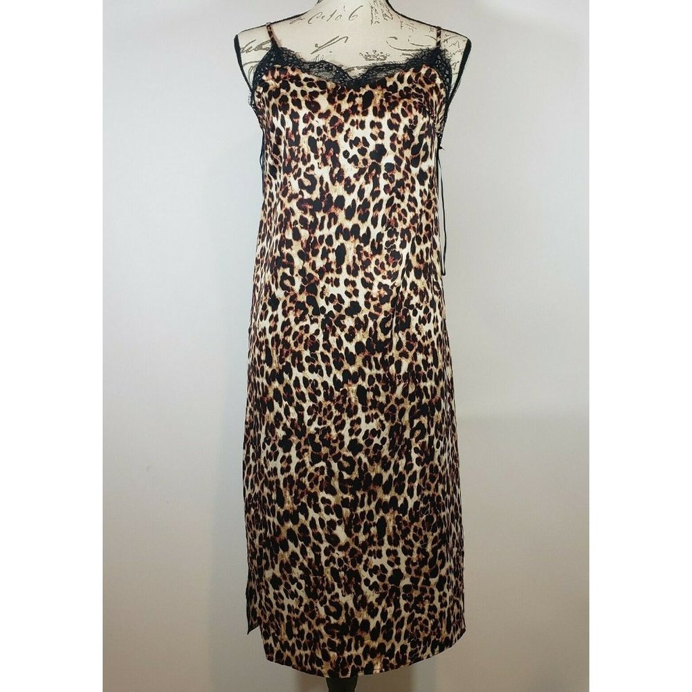Kaari Blue Cheetah Leopard Animal Print Slip Dress Sz XS
